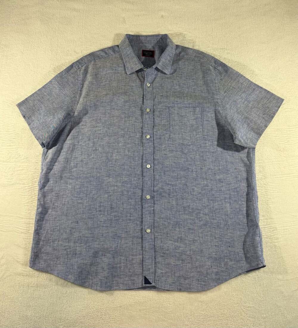 UNTUCKit Cameron Short Sleeve Linen Shirt Size XXX-Large Blue Wrinkle-Resistant